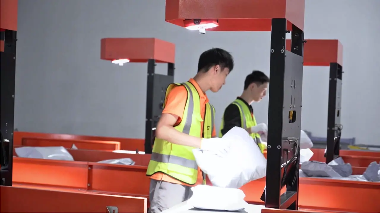 Warehouse staff sorting ecommerce parcels at SFC